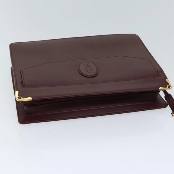 CARTIER Clutch Bag Leather Bordeaux Auth 70664 - Picture 6 of 14